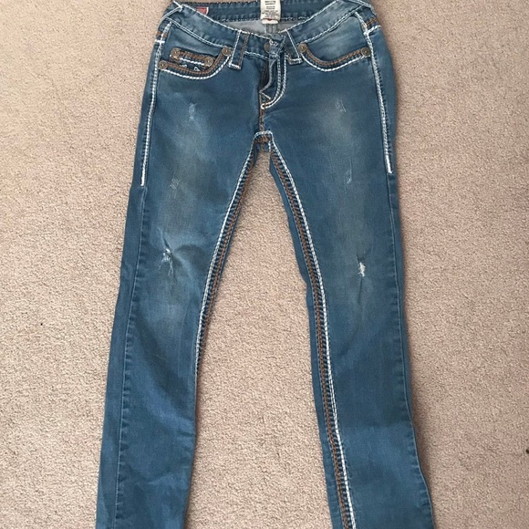 True Religion Joey Jeans 27 Skinny White and Orange Stitching - Picture 3 of 10